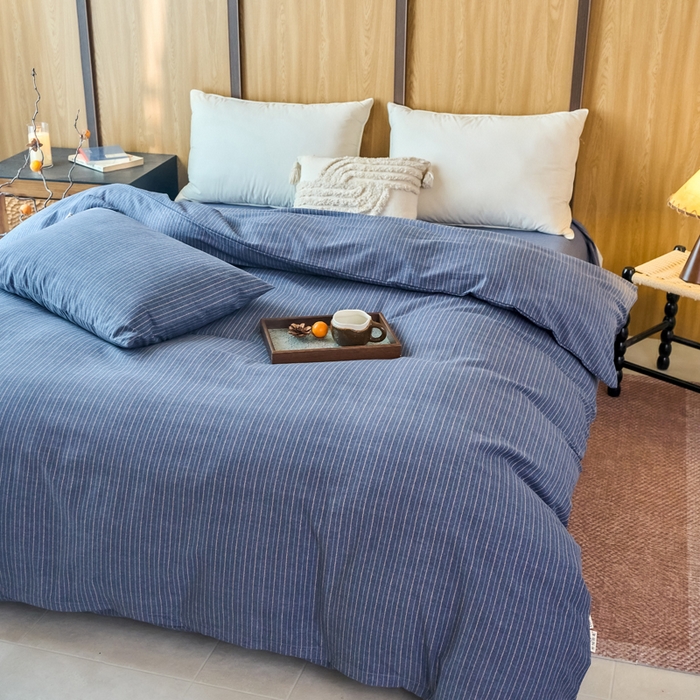 91家纺网 家纺一手货源 找家纺 春皖家纺 2025新款全棉原棉磨毛色织水洗单被套回暖系列-风格二 梦蓝图