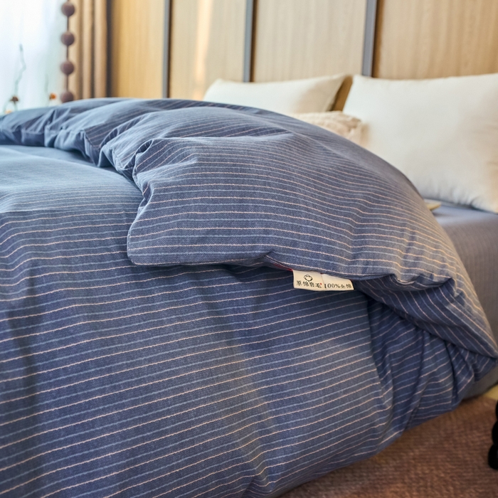 91家纺网 家纺一手货源 找家纺 春皖家纺 2025新款全棉原棉磨毛色织水洗单被套回暖系列-风格二 梦蓝图