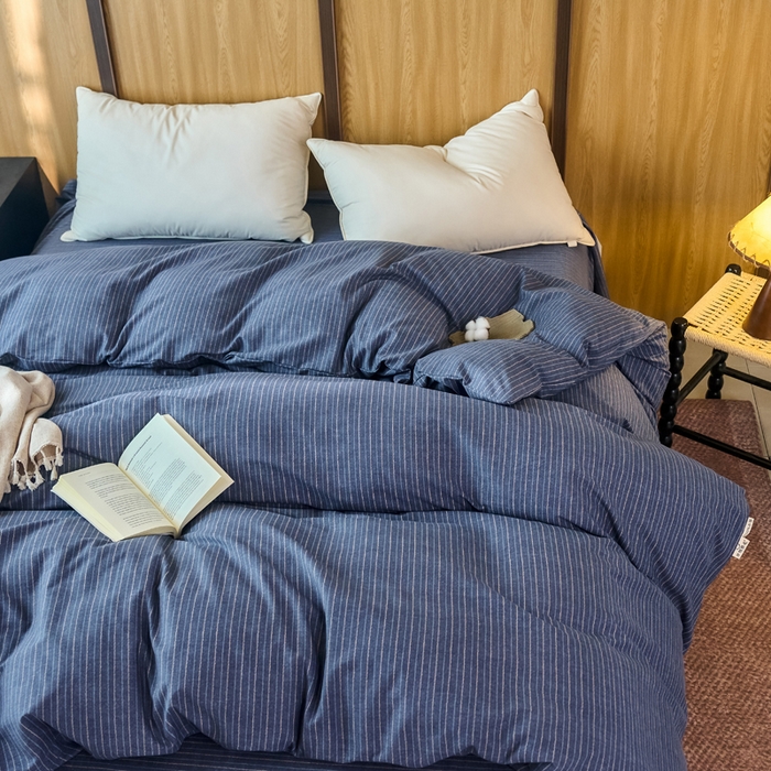 91家纺网 家纺一手货源 找家纺 春皖家纺 2025新款全棉原棉磨毛色织水洗单被套回暖系列-风格二 梦蓝图