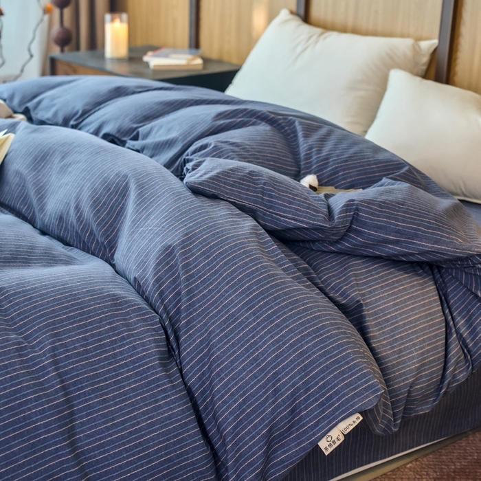 91家纺网 家纺一手货源 找家纺 春皖家纺 2025新款全棉原棉磨毛色织水洗单被套回暖系列-风格二 梦蓝图