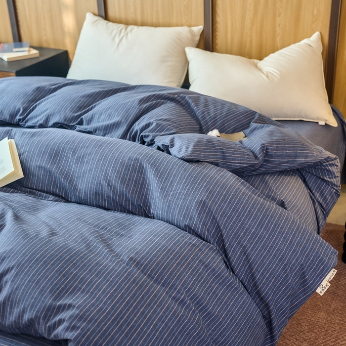 91家纺网 家纺一手货源 找家纺 春皖家纺 2025新款全棉原棉磨毛色织水洗单被套回暖系列-风格二 梦蓝图