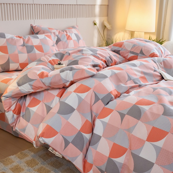 91家纺网 家纺一手货源 找家纺 春皖家纺 2025新款原棉磨毛四件套-风格一几何梦