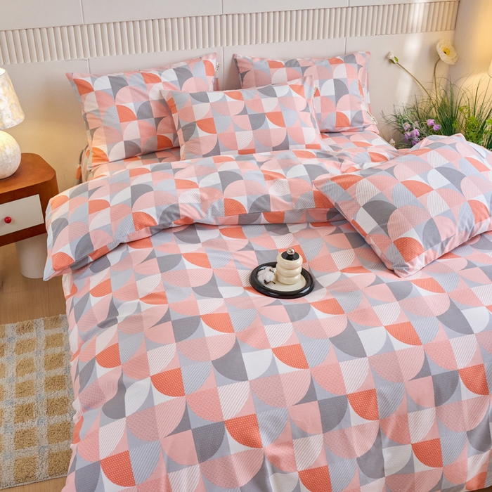 91家纺网 家纺一手货源 找家纺 春皖家纺 2025新款原棉磨毛四件套-风格一几何梦