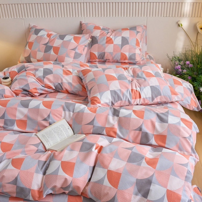 91家纺网 家纺一手货源 找家纺 春皖家纺 2025新款原棉磨毛四件套-风格一几何梦