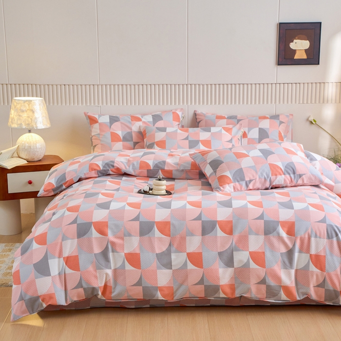 91家纺网 家纺一手货源 找家纺 春皖家纺 2025新款原棉磨毛四件套-风格一几何梦