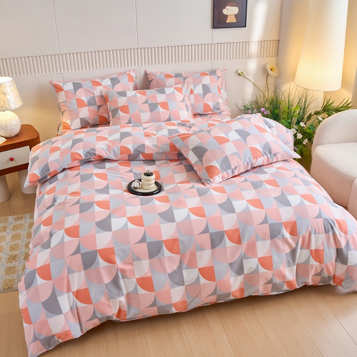 91家纺网 家纺一手货源 找家纺 春皖家纺 2025新款原棉磨毛四件套-风格一几何梦