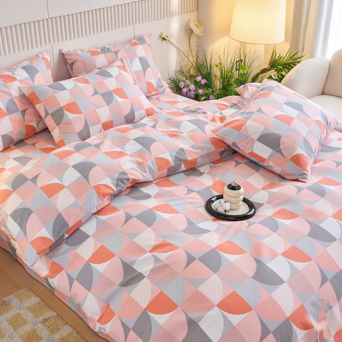 91家纺网 家纺一手货源 找家纺 春皖家纺 2025新款原棉磨毛四件套-风格一几何梦