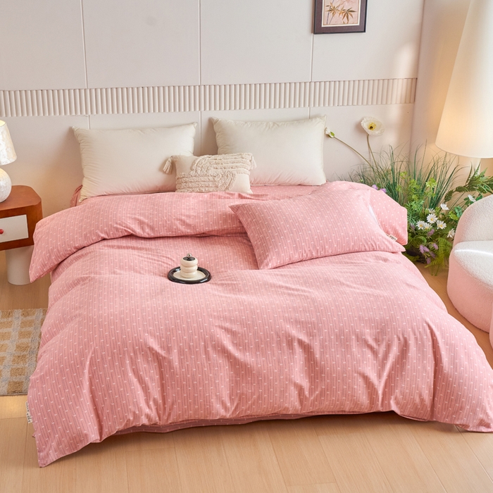 春皖家纺 2025新款全棉原棉磨毛色织水洗单被套回暖系列-风格二 梦妮粉