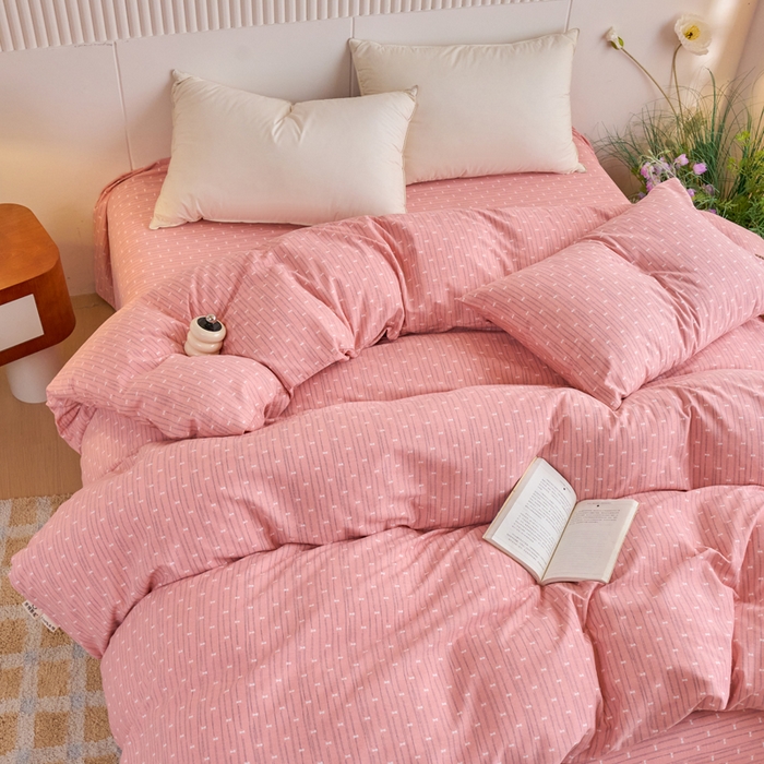 91家纺网 家纺一手货源 找家纺 春皖家纺 2025新款全棉原棉磨毛色织水洗单被套回暖系列-风格二 梦妮粉