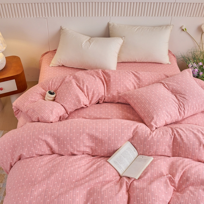 91家纺网 家纺一手货源 找家纺 春皖家纺 2025新款全棉原棉磨毛色织水洗单被套回暖系列-风格二 梦妮粉