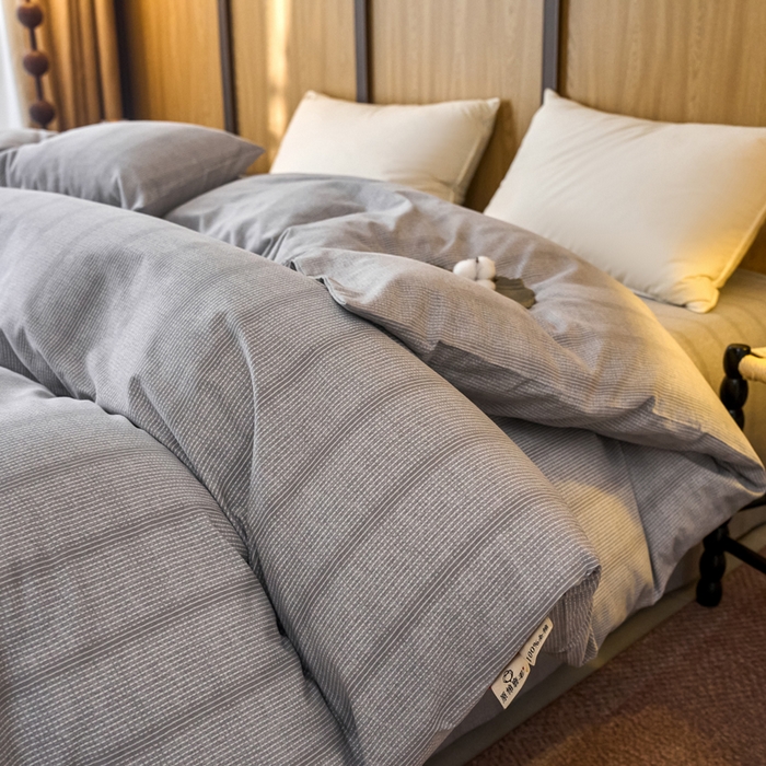 91家纺网 家纺一手货源 找家纺 春皖家纺 2025新款全棉原棉磨毛色织水洗单被套回暖系列-风格二 暮山灰