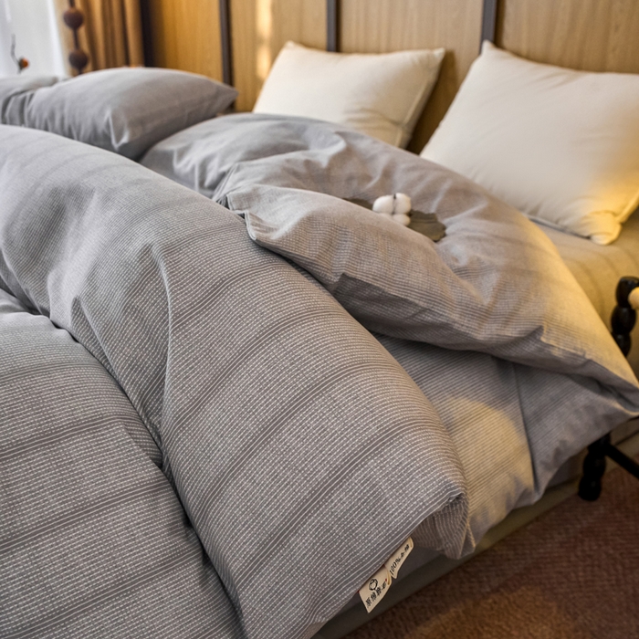 91家纺网 家纺一手货源 找家纺 春皖家纺 2025新款全棉原棉磨毛色织水洗单被套回暖系列-风格二 暮山灰