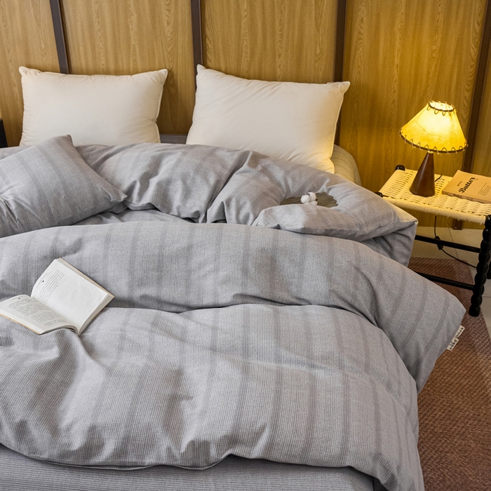 91家纺网 家纺一手货源 找家纺 春皖家纺 2025新款全棉原棉磨毛色织水洗单被套回暖系列-风格二 暮山灰