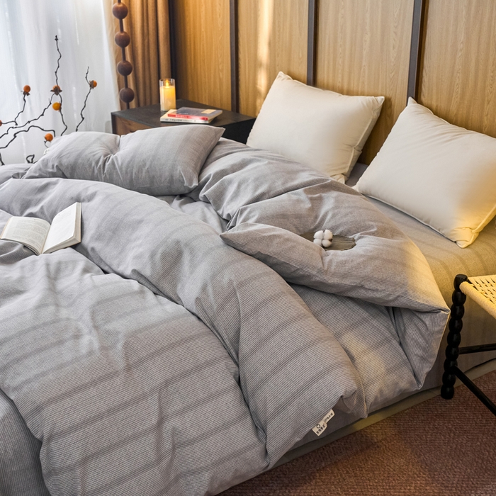 91家纺网 家纺一手货源 找家纺 春皖家纺 2025新款全棉原棉磨毛色织水洗单被套回暖系列-风格二 暮山灰