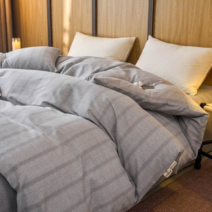 91家纺网 家纺一手货源 找家纺 春皖家纺 2025新款全棉原棉磨毛色织水洗单被套回暖系列-风格二 暮山灰