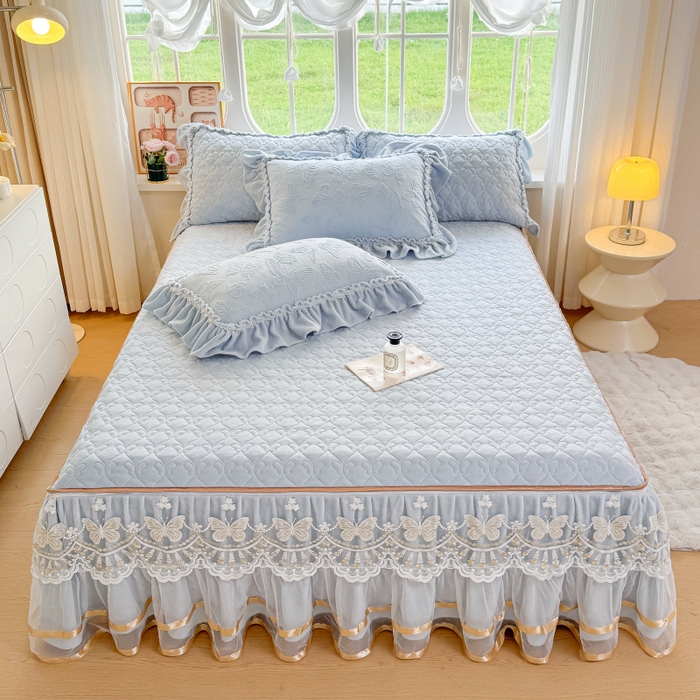 91家纺网 家纺一手货源 找家纺 罗艺轩 2025新款简约雕花牛奶绒可拆卸单床裙床裙单件单品床裙蝶恋（已申专版，严格控价） 蝶恋-蓝