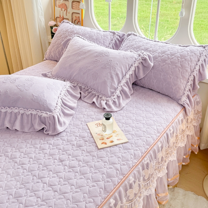 罗艺轩 2025新款简约雕花牛奶绒可拆卸单床裙床裙单件单品床裙蝶恋（已申专版，严格控价） 蝶恋-紫