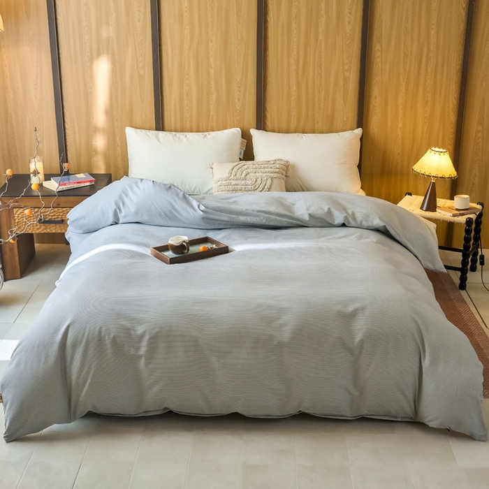 春皖家纺 2025新款全棉原棉磨毛色织水洗单被套回暖系列-风格二 雾灰细语