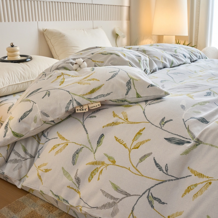 91家纺网 家纺一手货源 找家纺 春皖家纺 2025新款全棉原棉磨毛色织水洗单被套回暖系列-风格二 叶晴川