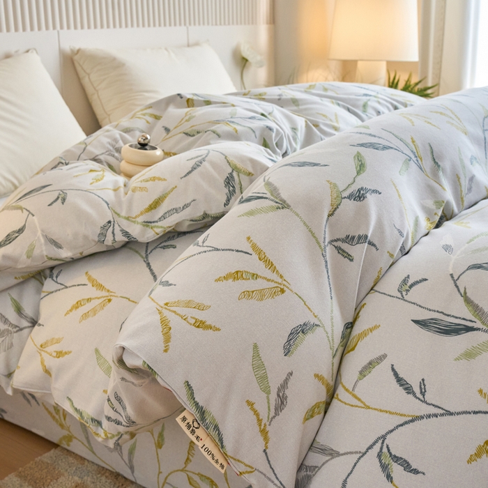 91家纺网 家纺一手货源 找家纺 春皖家纺 2025新款全棉原棉磨毛色织水洗单被套回暖系列-风格二 叶晴川