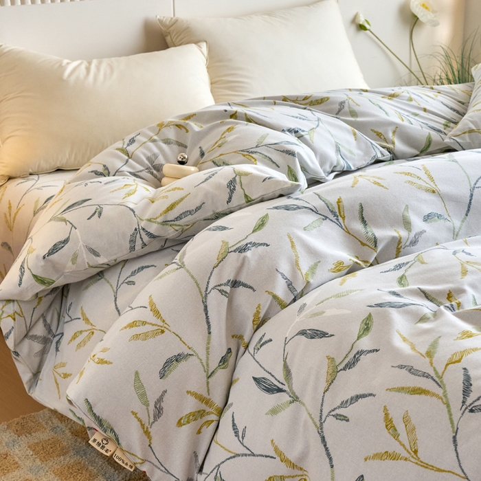 91家纺网 家纺一手货源 找家纺 春皖家纺 2025新款全棉原棉磨毛色织水洗单被套回暖系列-风格二 叶晴川