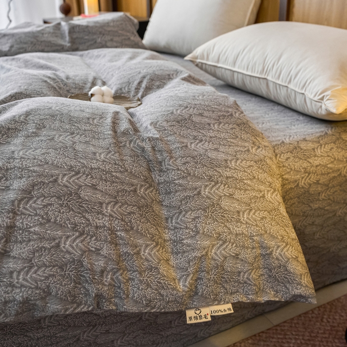 91家纺网 家纺一手货源 找家纺 春皖家纺 2025新款全棉原棉磨毛色织水洗单被套回暖系列-风格二 叶相思