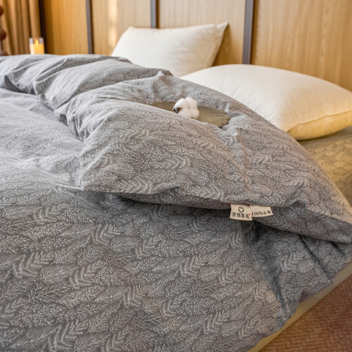 91家纺网 家纺一手货源 找家纺 春皖家纺 2025新款全棉原棉磨毛色织水洗单被套回暖系列-风格二 叶相思