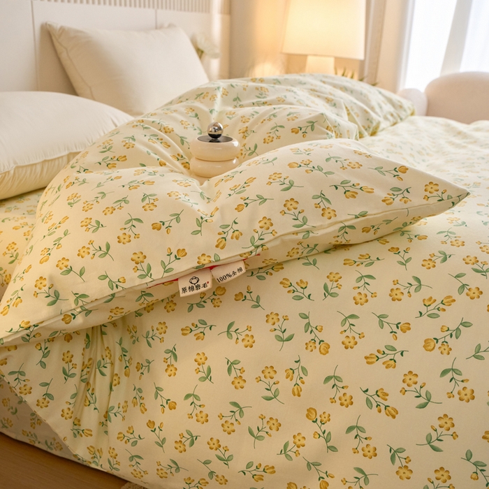 91家纺网 家纺一手货源 找家纺 春皖家纺 2025新款全棉原棉磨毛色织水洗单被套回暖系列-风格二 知春意