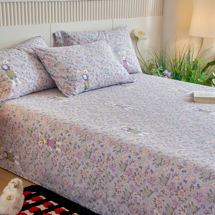 91家纺网 家纺一手货源 找家纺 春皖家纺 2025新款原棉磨毛单床单 床单单件-风格一萌萌兔