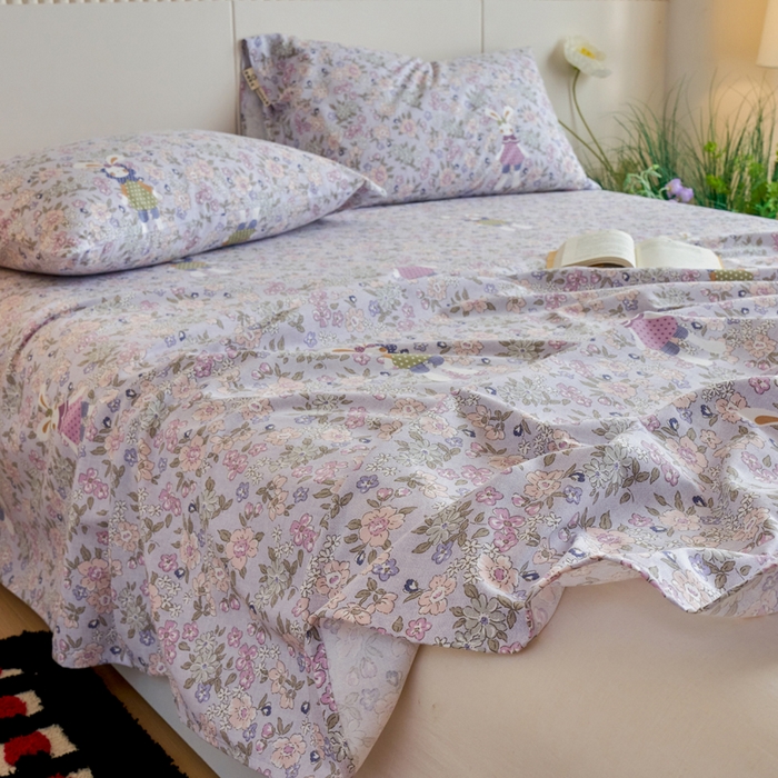 91家纺网 家纺一手货源 找家纺 春皖家纺 2025新款原棉磨毛单床单 床单单件-风格一萌萌兔