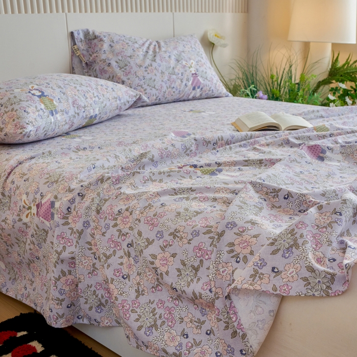 91家纺网 家纺一手货源 找家纺 春皖家纺 2025新款原棉磨毛单床单 床单单件-风格一萌萌兔