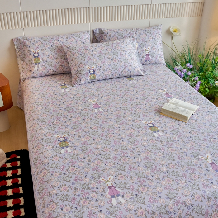 91家纺网 家纺一手货源 找家纺 春皖家纺 2025新款原棉磨毛单床单 床单单件-风格一萌萌兔