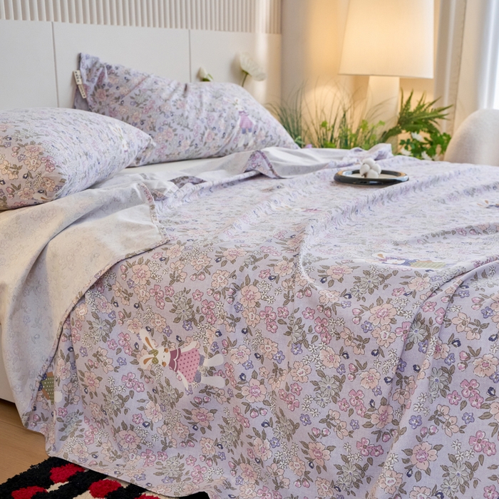 91家纺网 家纺一手货源 找家纺 春皖家纺 2025新款原棉磨毛单床单 床单单件-风格一萌萌兔