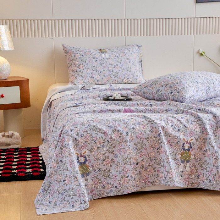 91家纺网 家纺一手货源 找家纺 春皖家纺 2025新款原棉磨毛单床单 床单单件-风格一萌萌兔