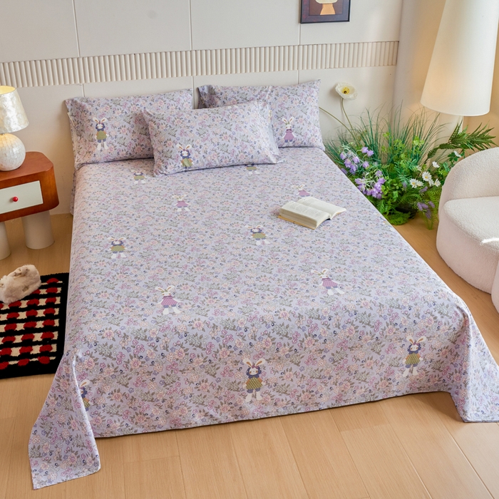 91家纺网 家纺一手货源 找家纺 春皖家纺 2025新款原棉磨毛单床单 床单单件-风格一萌萌兔