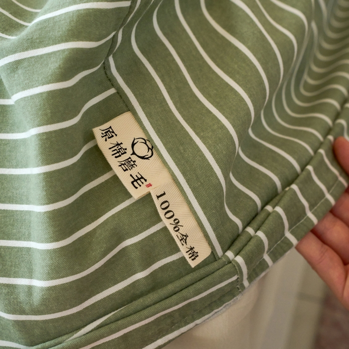 91家纺网 家纺一手货源 找家纺 春皖家纺 2025新款全棉原棉磨毛色织水洗单床笠回暖系列-风格二 艾绿条