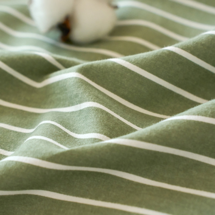 91家纺网 家纺一手货源 找家纺 春皖家纺 2025新款全棉原棉磨毛色织水洗单床笠回暖系列-风格二 艾绿条