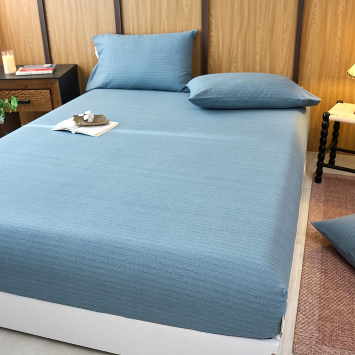 91家纺网 家纺一手货源 找家纺 春皖家纺 2025新款全棉原棉磨毛色织水洗单床笠回暖系列-风格二 柏林蓝