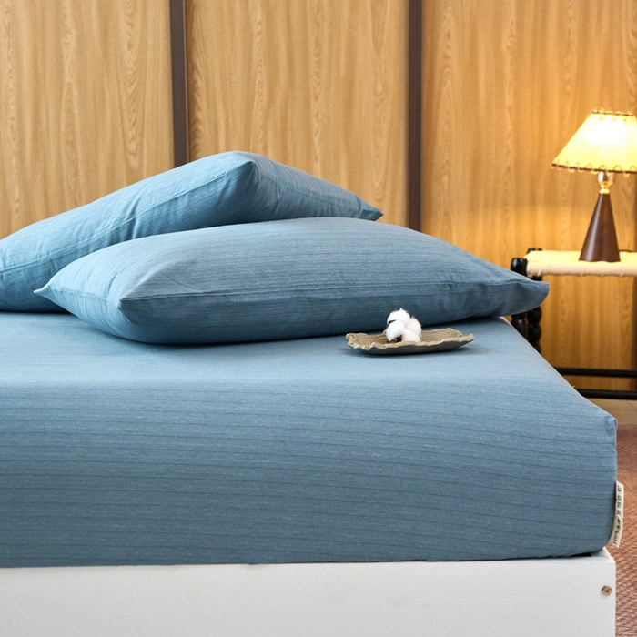 91家纺网 家纺一手货源 找家纺 春皖家纺 2025新款全棉原棉磨毛色织水洗单床笠回暖系列-风格二 柏林蓝