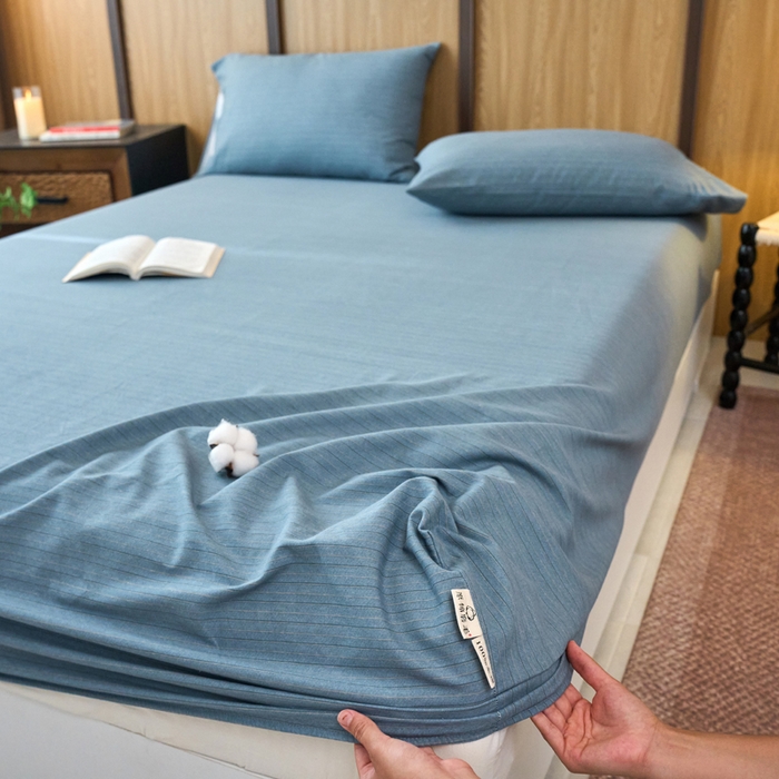 91家纺网 家纺一手货源 找家纺 春皖家纺 2025新款全棉原棉磨毛色织水洗单床笠回暖系列-风格二 柏林蓝