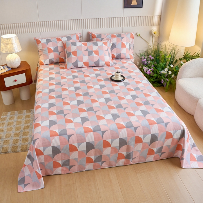 91家纺网 家纺一手货源 找家纺 春皖家纺 2025新款原棉磨毛单床单 床单单件-风格一几何梦