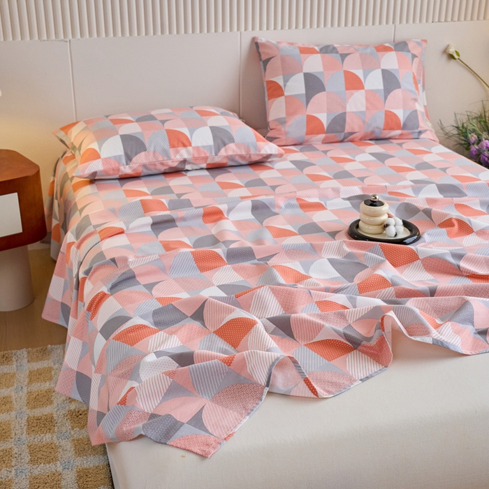 91家纺网 家纺一手货源 找家纺 春皖家纺 2025新款原棉磨毛单床单 床单单件-风格一几何梦