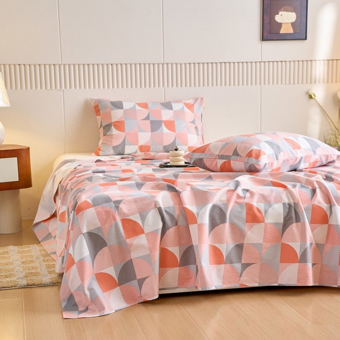 91家纺网 家纺一手货源 找家纺 春皖家纺 2025新款原棉磨毛单床单 床单单件-风格一几何梦