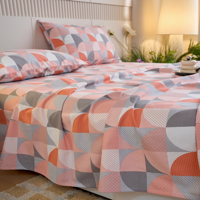 91家纺网 家纺一手货源 找家纺 春皖家纺 2025新款原棉磨毛单床单 床单单件-风格一几何梦