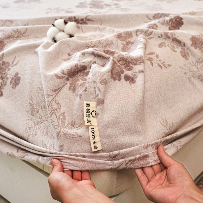 91家纺网 家纺一手货源 找家纺 春皖家纺 2025新款全棉原棉磨毛色织水洗单床笠回暖系列-风格二 花庭悦舞