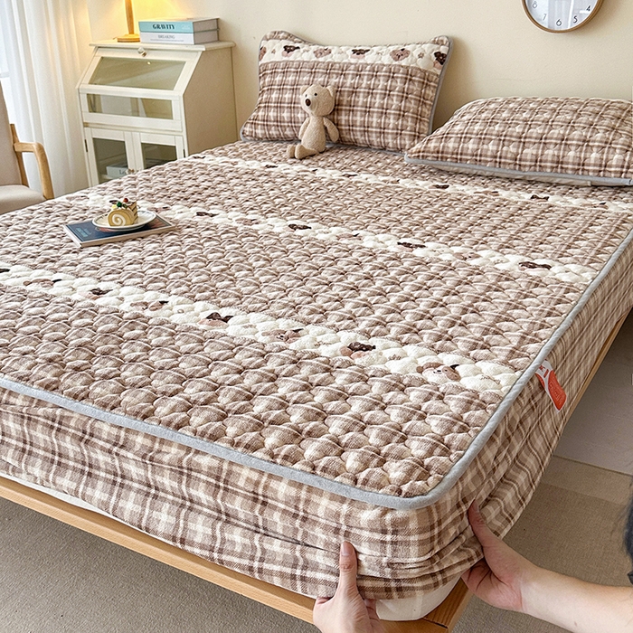 铭成家纺 2025新款牛奶绒夹棉保暖床笠 贵宾格-咖