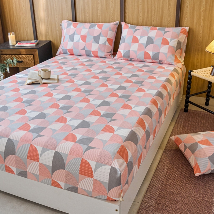 91家纺网 家纺一手货源 找家纺 春皖家纺 2025新款全棉原棉磨毛色织水洗单床笠回暖系列-风格二 几何梦