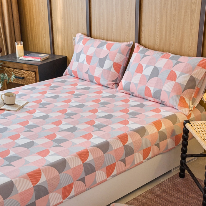 91家纺网 家纺一手货源 找家纺 春皖家纺 2025新款全棉原棉磨毛色织水洗单床笠回暖系列-风格二 几何梦