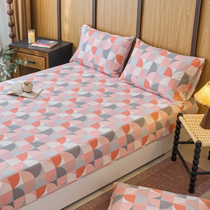 91家纺网 家纺一手货源 找家纺 春皖家纺 2025新款全棉原棉磨毛色织水洗单床笠回暖系列-风格二 几何梦