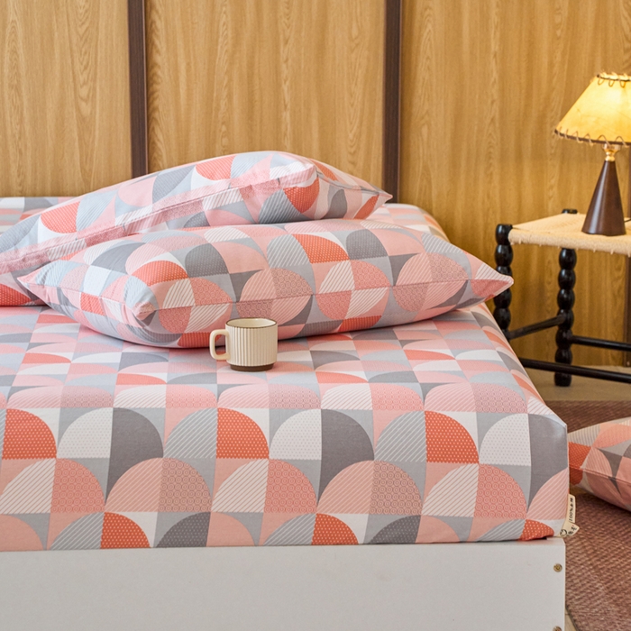 91家纺网 家纺一手货源 找家纺 春皖家纺 2025新款全棉原棉磨毛色织水洗单床笠回暖系列-风格二 几何梦